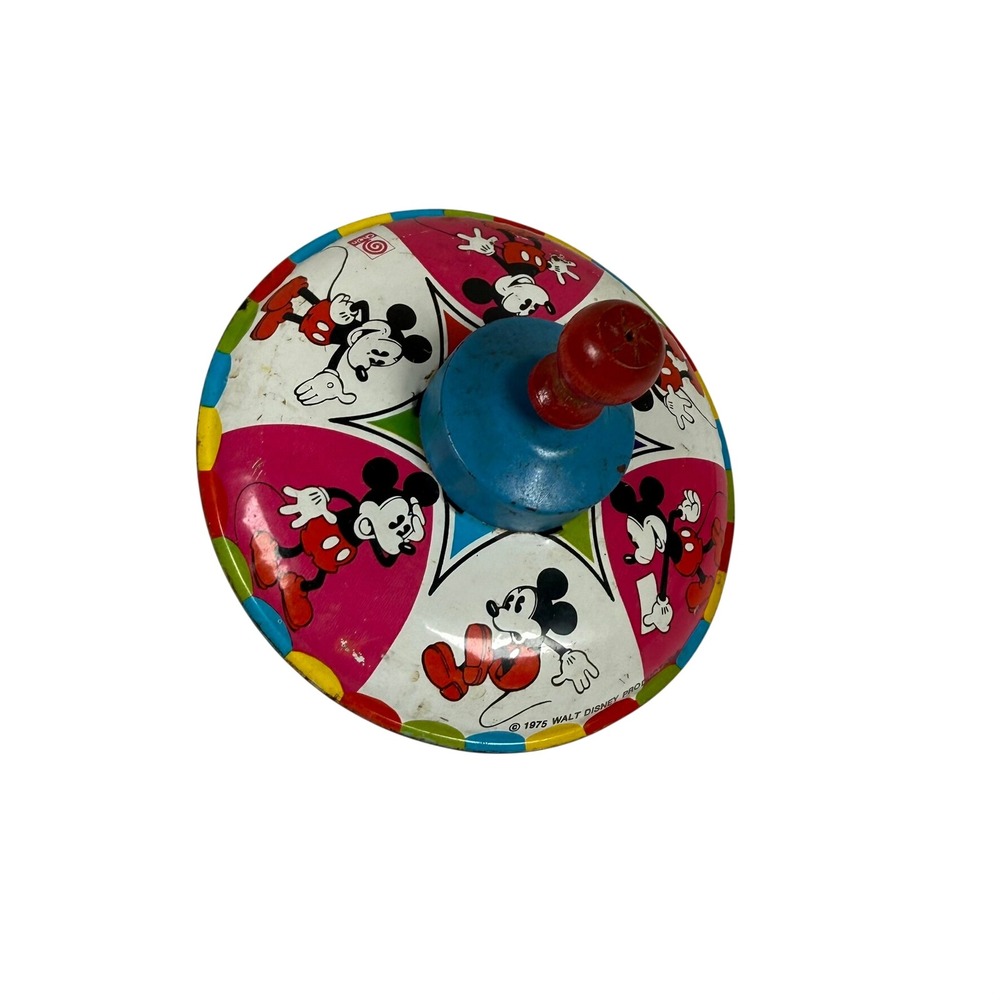 Vintage 1975 Disney J Chein Mickey Mouse Tin Spinning Top Disney Toy Works